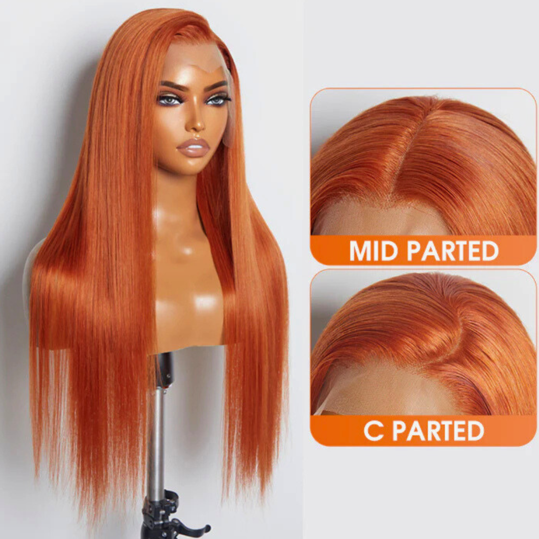 Belle Vie 24 Inches Ginger 13"x4" Lace Front Straight Wig Pre-Plucked Free Part 200% Density-100% Human Hair