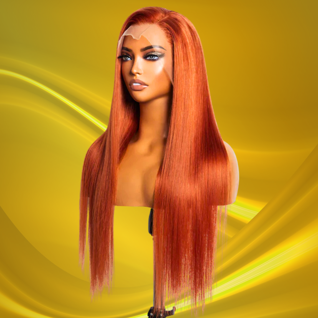 Belle Vie 24 Inches Ginger 13"x4" Lace Front Straight Wig Pre-Plucked Free Part 200% Density-100% Human Hair